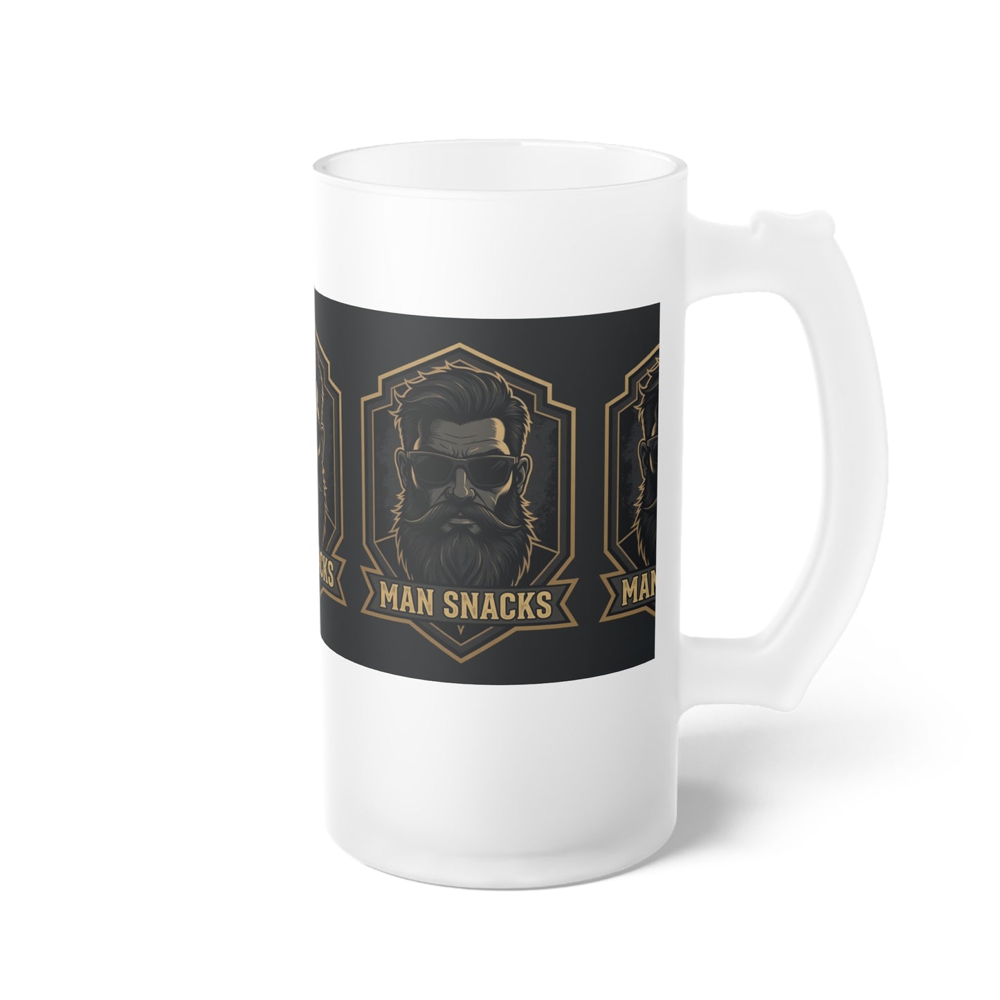 Frosted Beer Mug — 'Man Snacks' Retro Beard Logo Glass for Dad, Beer Lovers & Bar Gifts