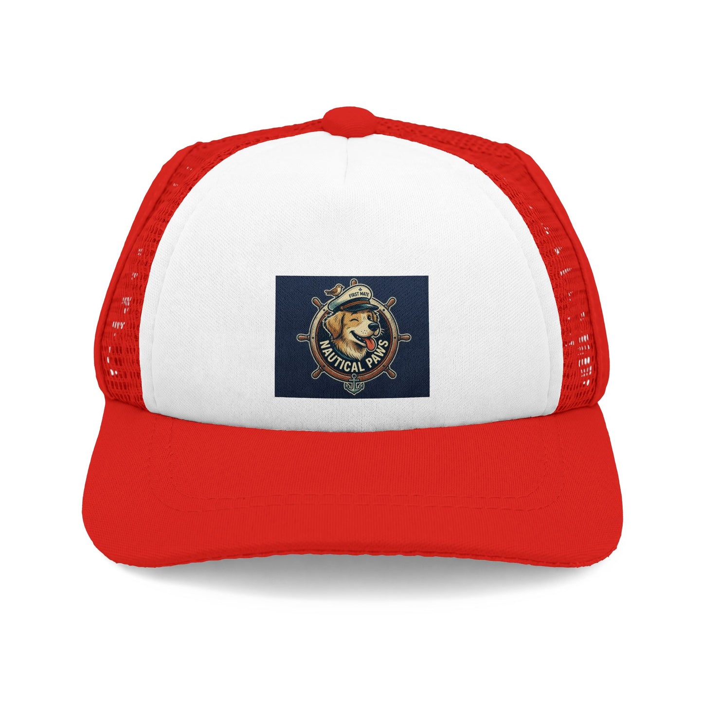 Nautical Dog Trucker Hat - Retro Sea Captain Pup Foam Mesh Cap