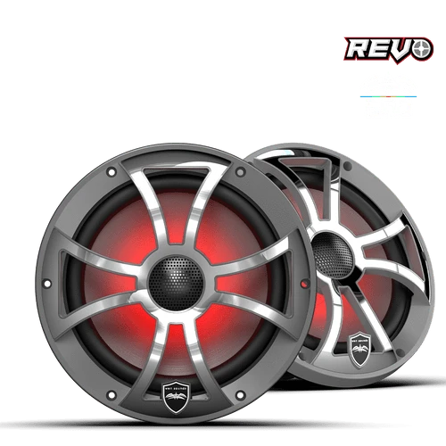 WET SOUNDS REVO 8-XSG-SS | REVO Series 8-inch High-Output Component Style Coaxial Speakers w/ XS-Gunmetal-Stainless Steel RGB Grilles - Twin Screws Marine Service