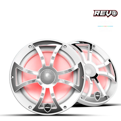WET SOUNDS REVO 8-XSW-SS | REVO Series 8-inch High-Output Component Style Coaxial Speakers w/ XS-White-Stainless Steel RGB Grilles - Twin Screws Marine Service