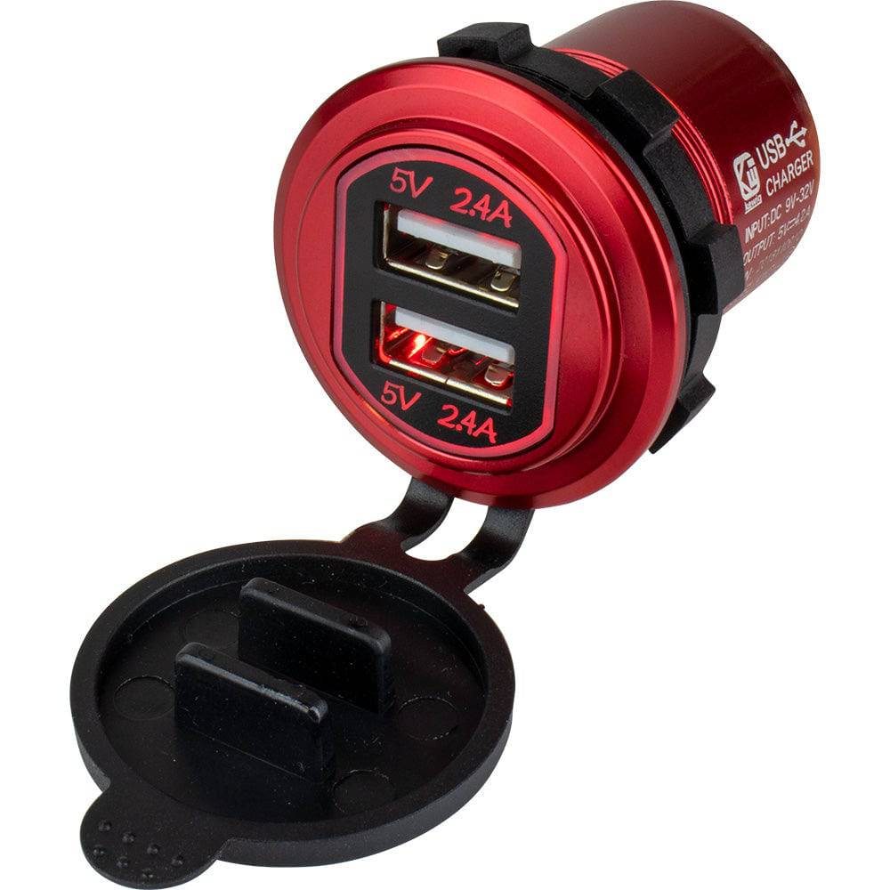Sea-Dog Round Red Dual USB Charger w/1 Quick Charge Port + [426504-1] - Twin Screws Marine Service