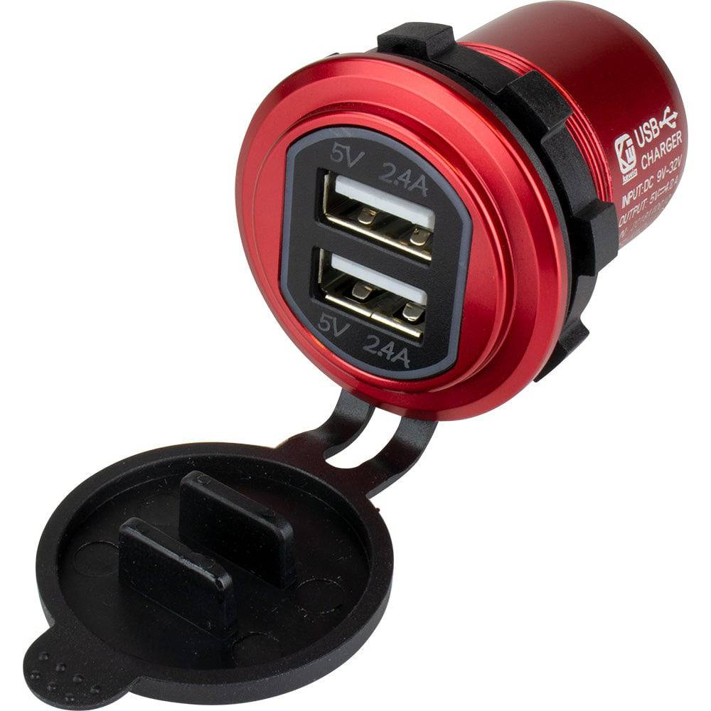 Sea-Dog Round Red Dual USB Charger w/1 Quick Charge Port + [426504-1] - Twin Screws Marine Service