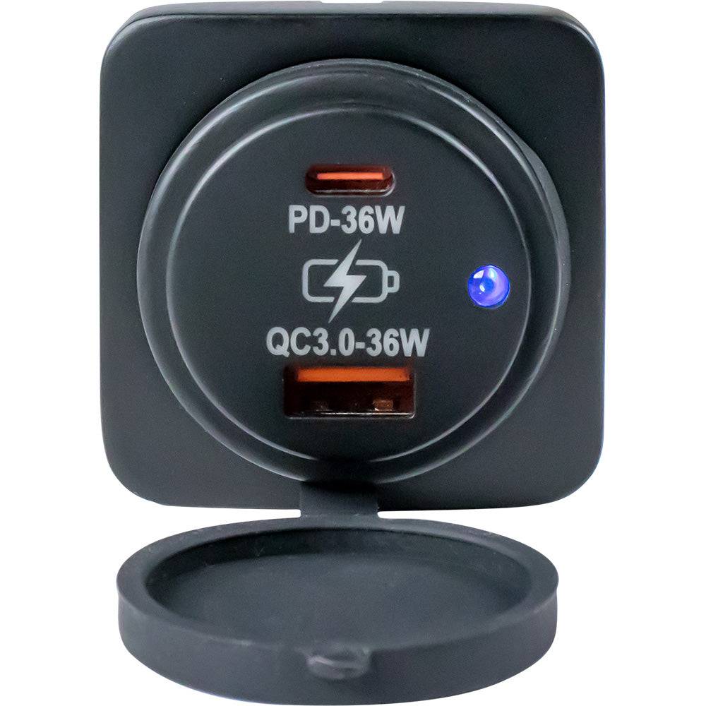 Sea-Dog USB A / USB C Square Surface Mount Power Socket [426531-1] - Twin Screws Marine Service