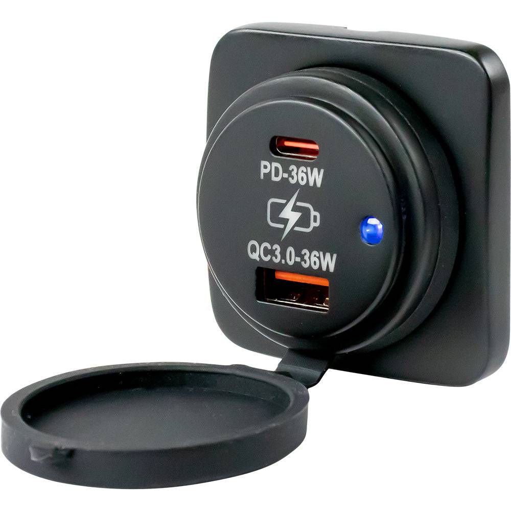 Sea-Dog USB A / USB C Square Surface Mount Power Socket [426531-1] - Twin Screws Marine Service