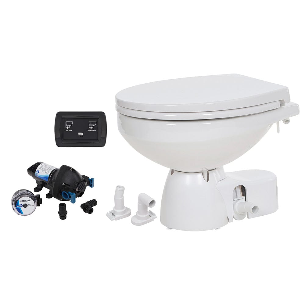 Jabsco Quiet Flush E2 Raw Water Toilet Regular Bowl - 24V  Soft Close Lid [38245-4194RSP] - Twin Screws Marine Service