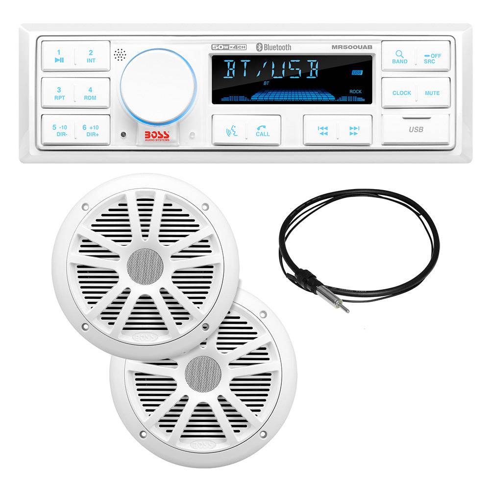 Boss Audio MCK500WB.6 Kit w/MR500UAB, 2 MR6W Speakers, MRANT10 Antenna,  White Remote [MCK500WB.6] - Twin Screws Marine Service