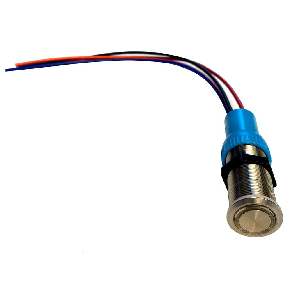 Bluewater 22mm Push Button Switch - Off/On Contact - Blue/Red LED - 1' Lead [9059-1113-1] - Twin Screws Marine Service