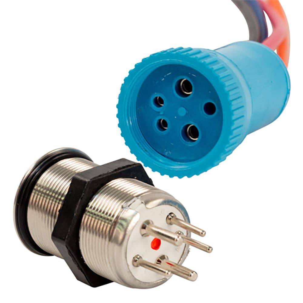 Bluewater 22mm Push Button Switch - Off/On Contact - Blue/Red LED - 1' Lead [9059-1113-1] - Twin Screws Marine Service