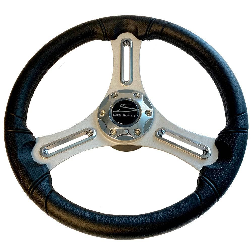 Schmitt Marine Torcello 14" Wheel - 03 Series - Polyurethane Wheel w/Chrome Trim  Cap - Brushed Spokes - 3/4" Tapered Shaft - Retail Packaging [PU033104-12R] - Twin Screws Marine Service