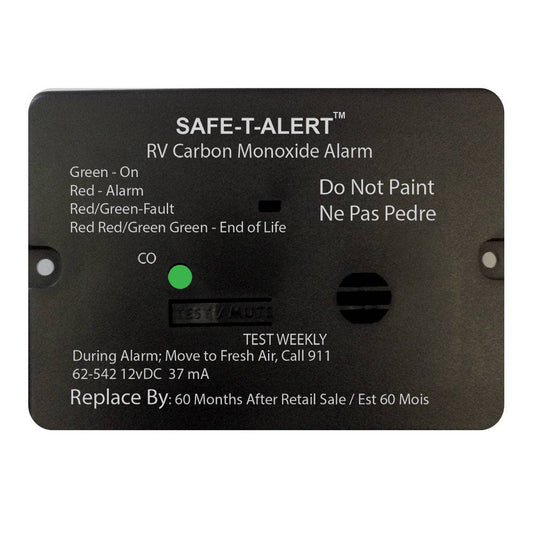 Safe-T-Alert 62 Series Carbon Monoxide Alarm - 12V - RV Flush Mount - Black [62-542-BL] - Twin Screws Marine Service