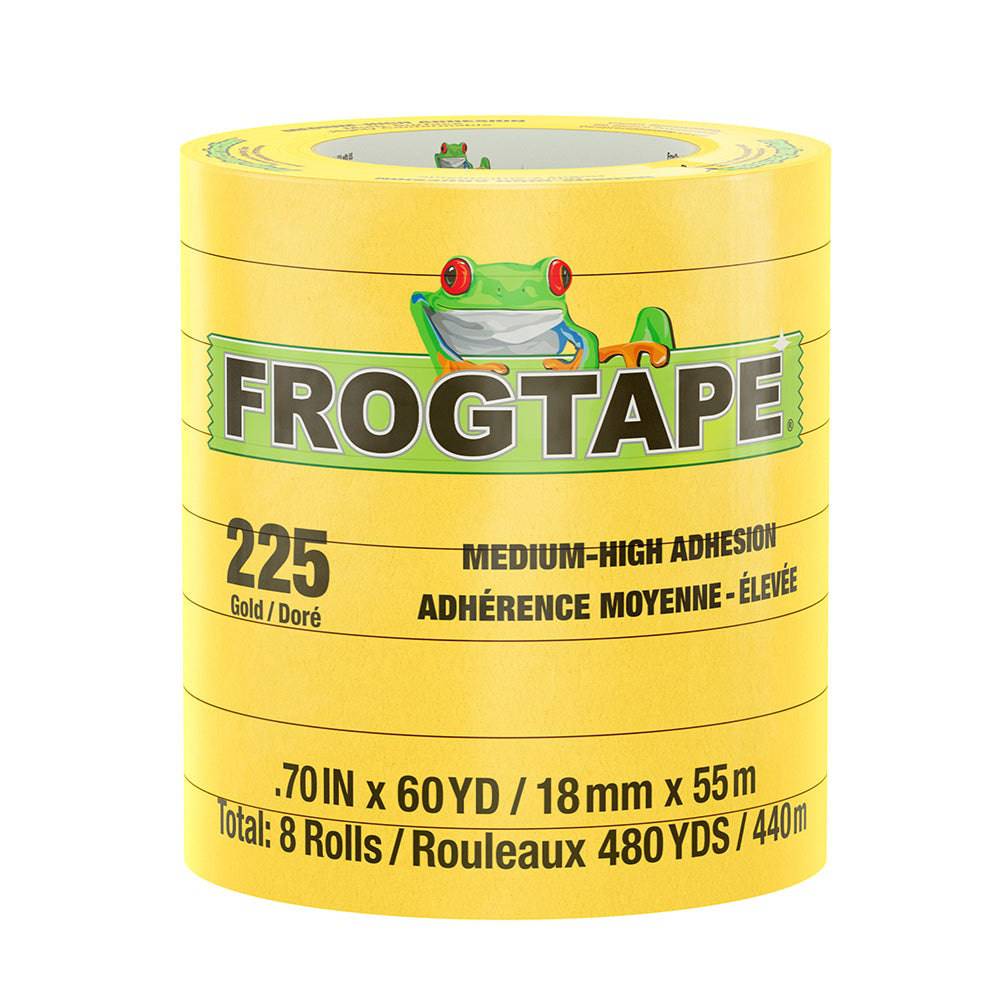 FrogTape CP 225 Medium-High Adhesion Masking Tape - 18MM x 55M x 8-Pack - Gold - Rated for 225F [105545] - Twin Screws Marine Service