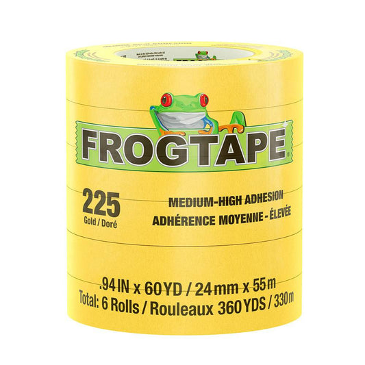 FrogTape CP 225 Medium-High Adhesion Masking Tape - 24MM x 55M x 6-Pack - Gold - Rated for 225F [105320] - Twin Screws Marine Service