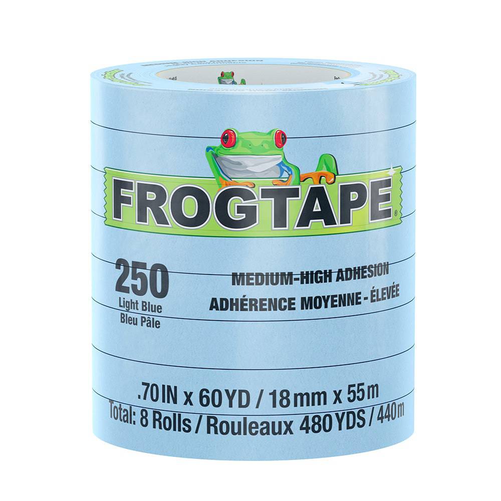 FrogTape CP 250 Medium-High Adhesion Masking Tape - 18MM x 55M x 8-Pack - Light Blue - Rated for 250F [105770] - Twin Screws Marine Service