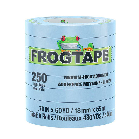 FrogTape CP 250 Medium-High Adhesion Masking Tape - 18MM x 55M x 8-Pack - Light Blue - Rated for 250F [105770] - Twin Screws Marine Service