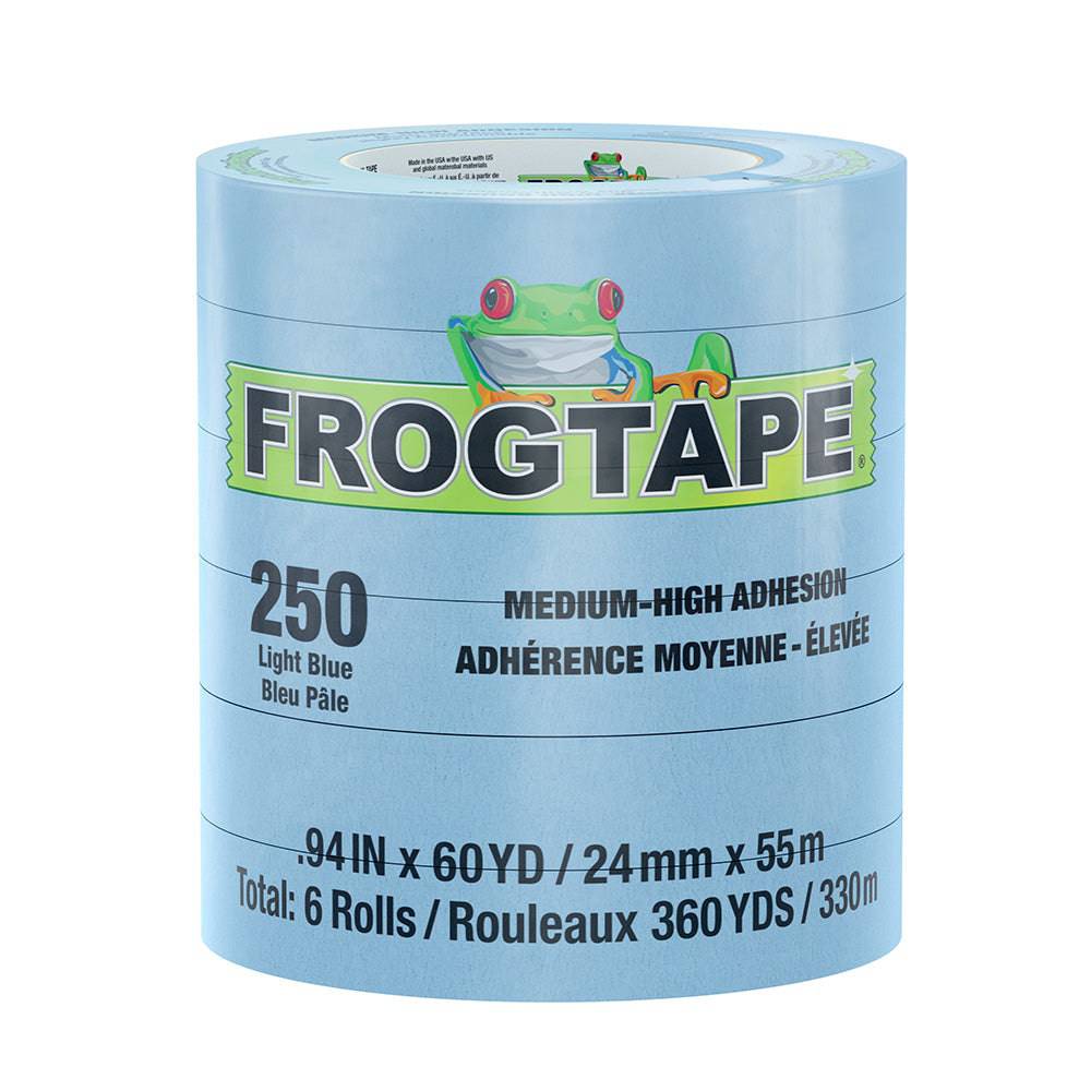 FrogTape CP 250 Medium-High Adhesion Masking Tape - 24MM x 55M x 6-Pack - Light Blue - Rated for 250F [105327] - Twin Screws Marine Service