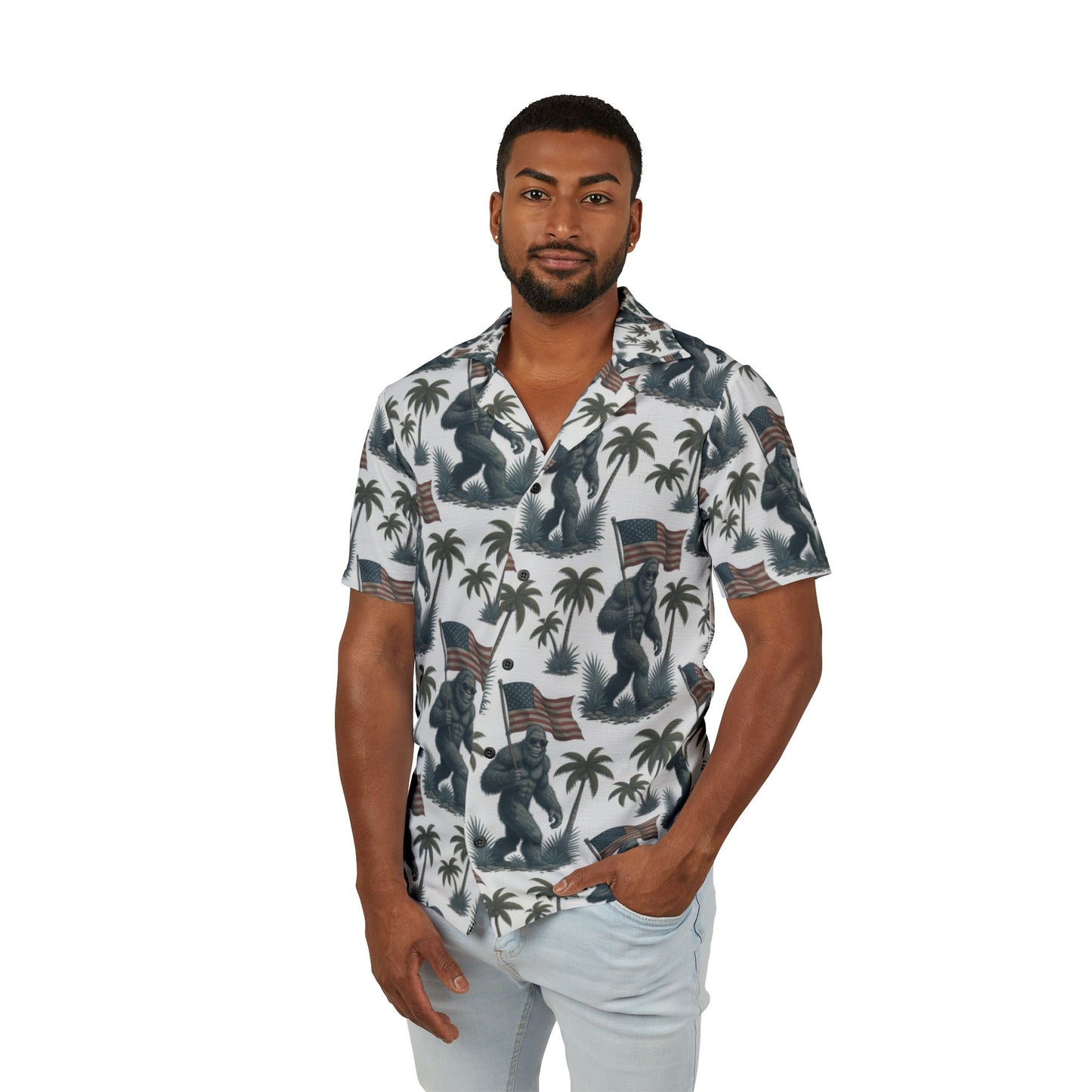 Patriotic Palm Bigfoot Hawaiian Shirt