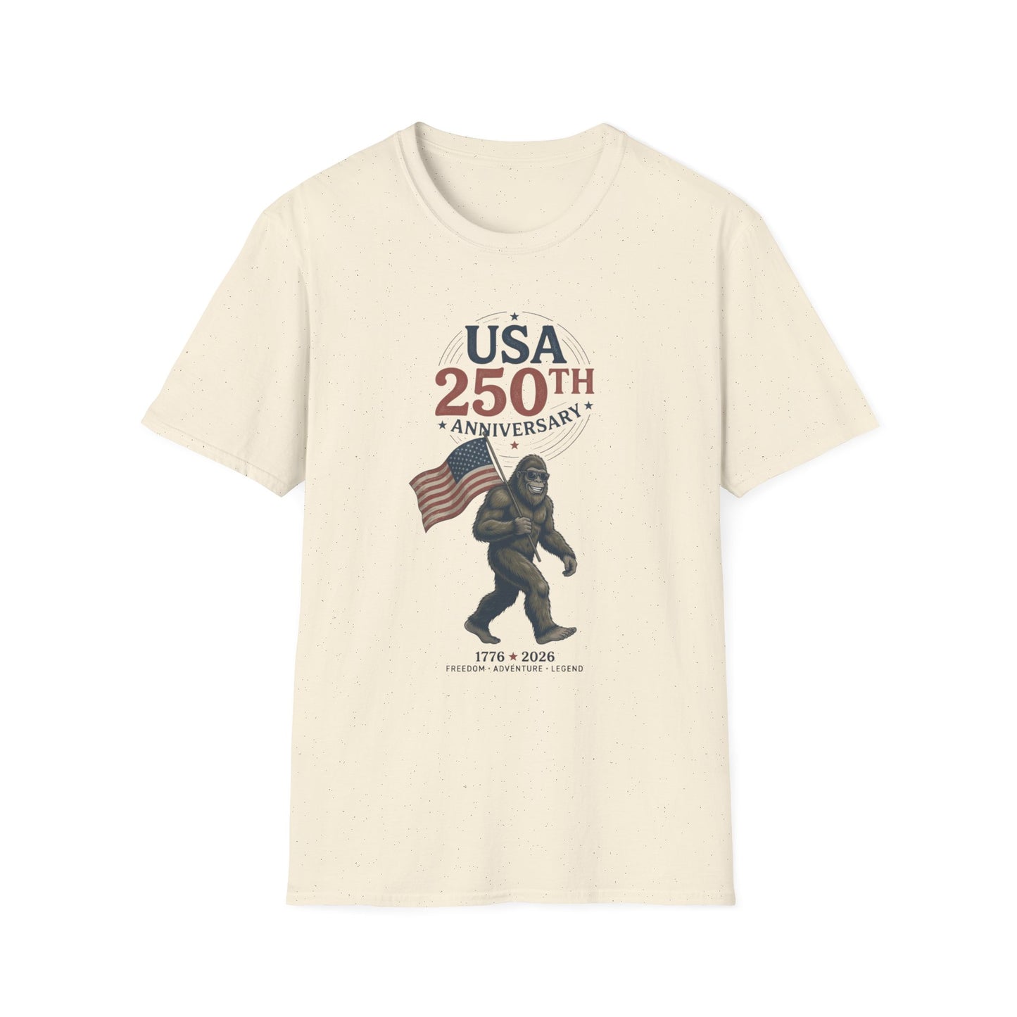 USA 250th Anniversary T-Shirt — Patriotic Flag & Bigfoot Celebration Tee