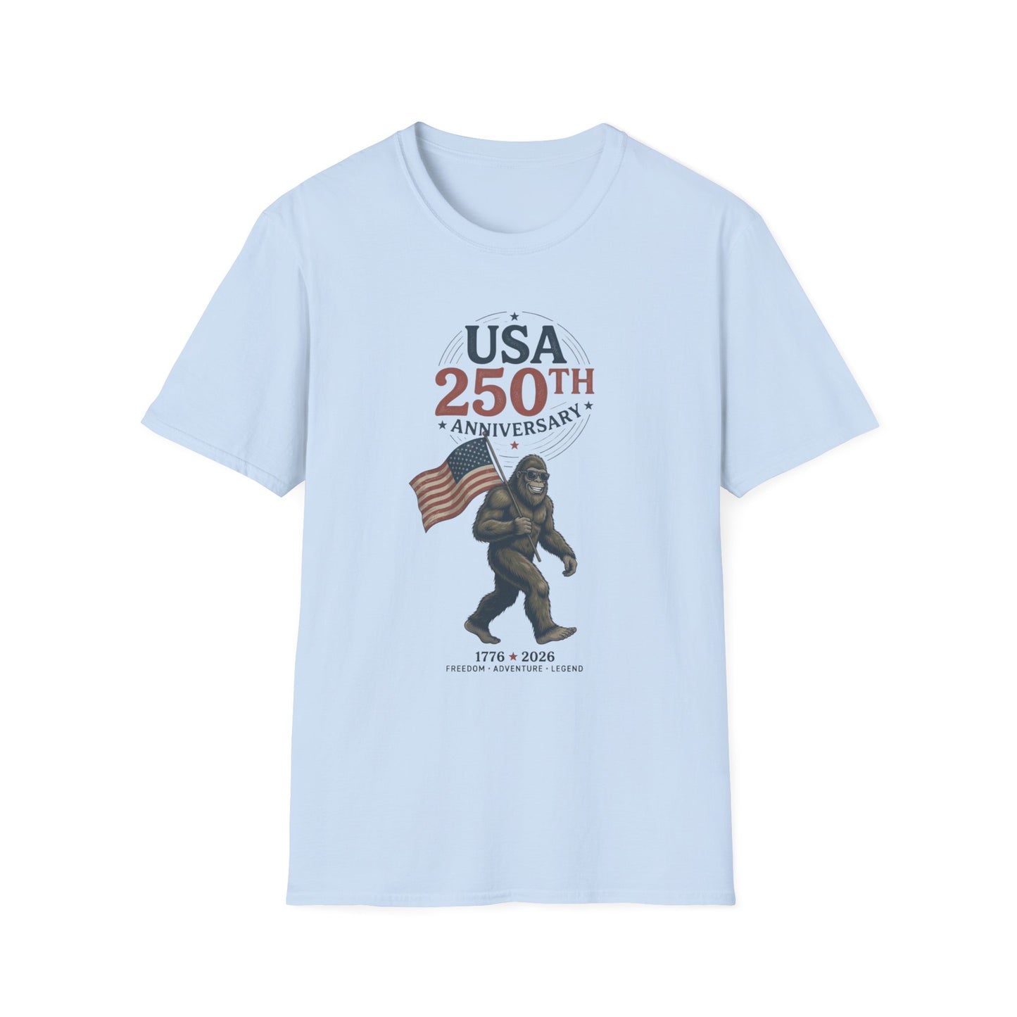 USA 250th Anniversary T-Shirt — Patriotic Flag & Bigfoot Celebration Tee