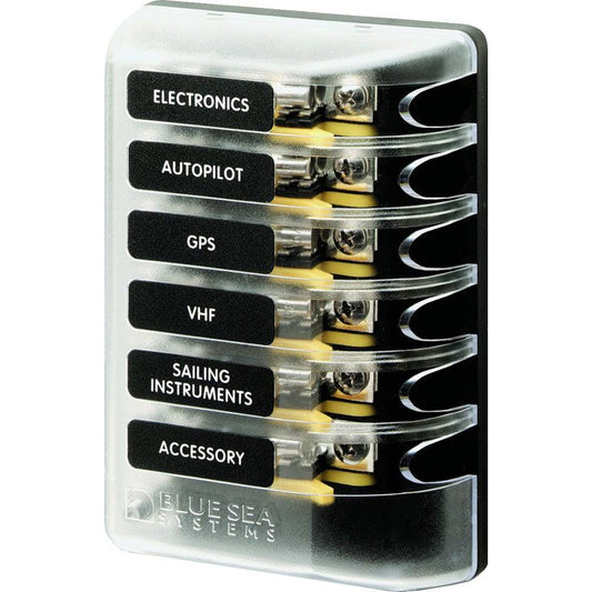 Blue Sea 5018 ST Glass Fuse Block w/out Negative Bus - 6 Circuit [5018] - Twin Screws Marine Service