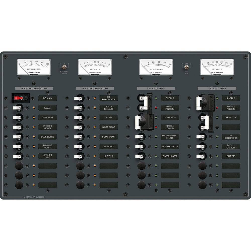 Blue Sea 8086 AC 3 Sources +12 Positions/DC Main +19 Position Toggle Circuit Breaker Panel - White Switches [8086] - Twin Screws Marine Service