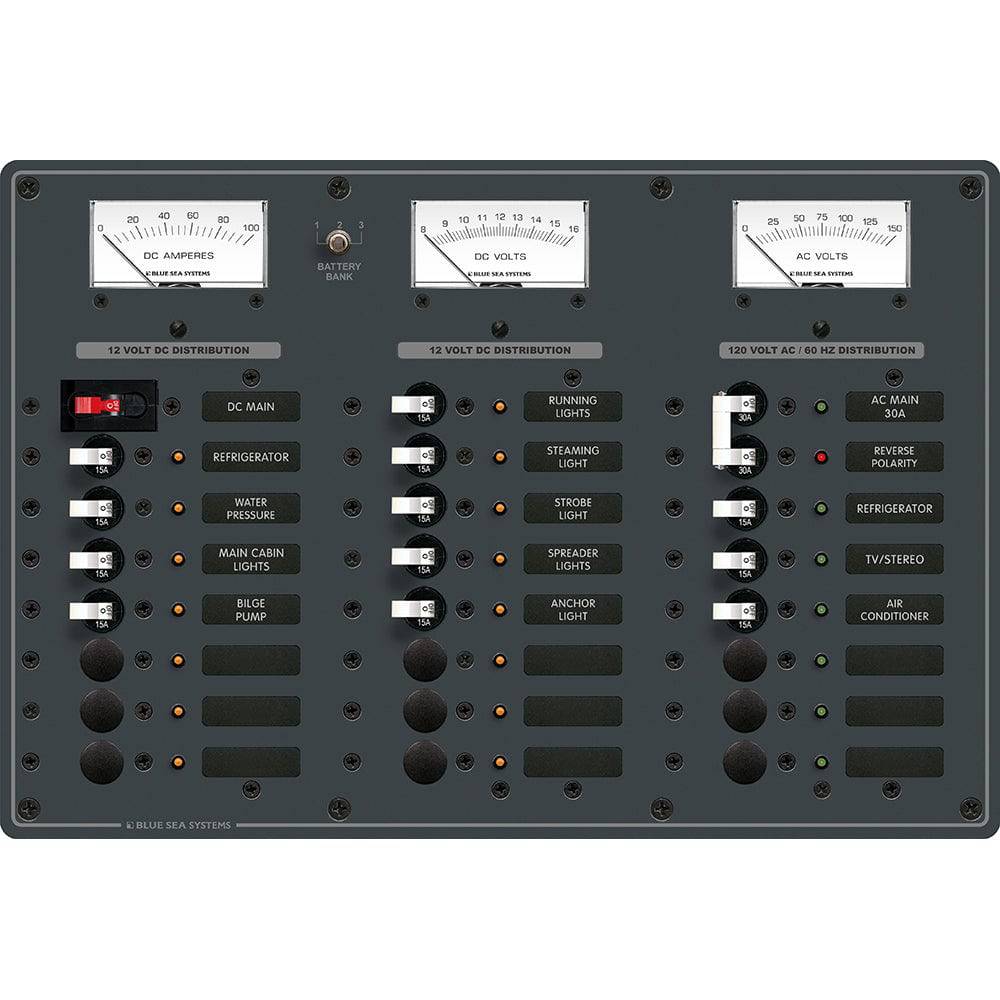 Blue Sea 8084 AC Main +6 Positions/DC Main +15 Positions Toggle Circuit Breaker Panel - White Switches [8084] - Twin Screws Marine Service