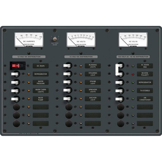 Blue Sea 8084 AC Main +6 Positions/DC Main +15 Positions Toggle Circuit Breaker Panel - White Switches [8084] - Twin Screws Marine Service