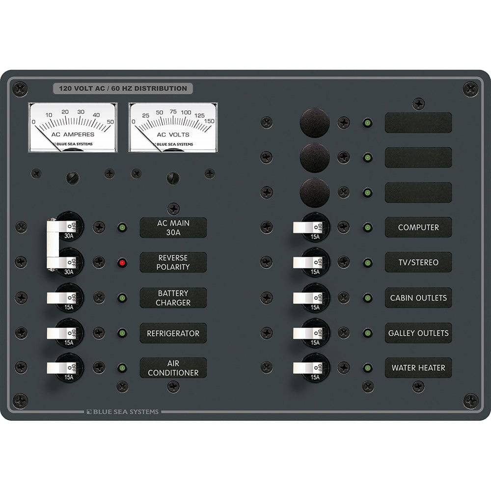 Blue Sea 8076 AC Main +11 Positions Toggle Circuit Breaker Panel - White Switches [8076] - Twin Screws Marine Service