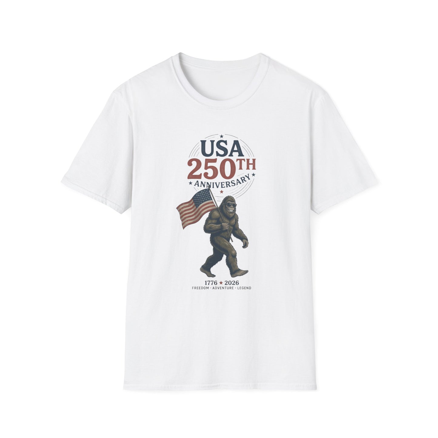 USA 250th Anniversary T-Shirt — Patriotic Flag & Bigfoot Celebration Tee