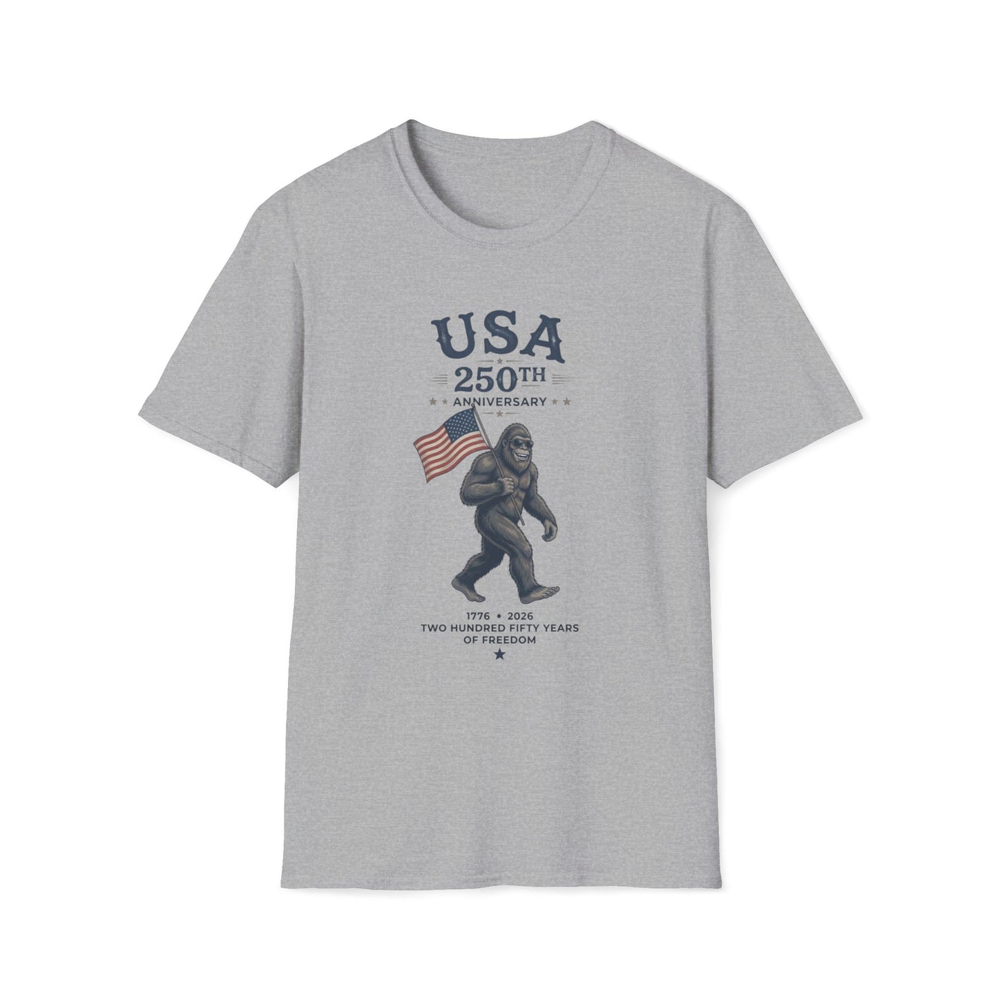 USA 250th Anniversary T-Shirt — Patriotic Bigfoot Flag Graphic Tee