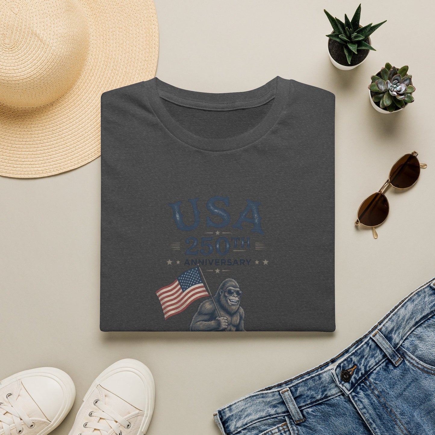 USA 250th Anniversary T-Shirt — Patriotic Bigfoot Flag Graphic Tee