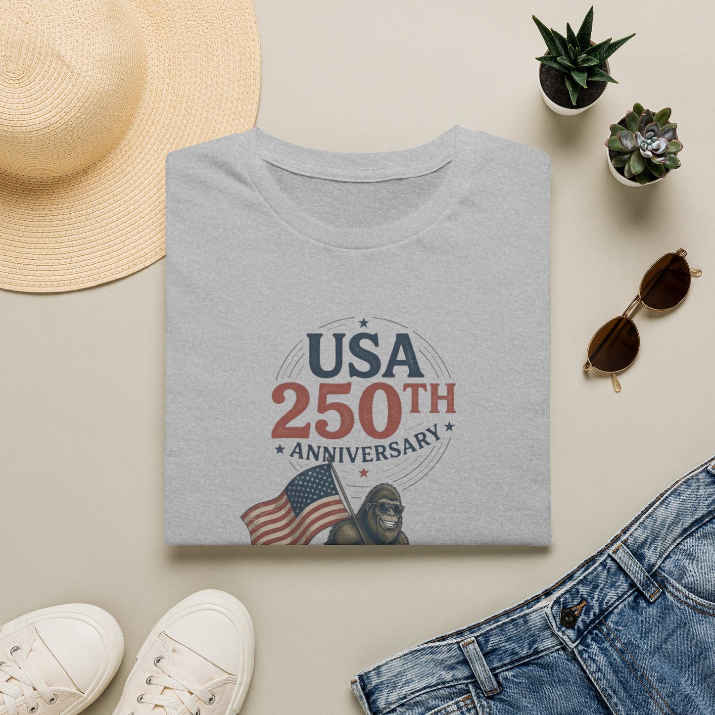 USA 250th Anniversary T-Shirt — Patriotic Flag & Bigfoot Celebration Tee