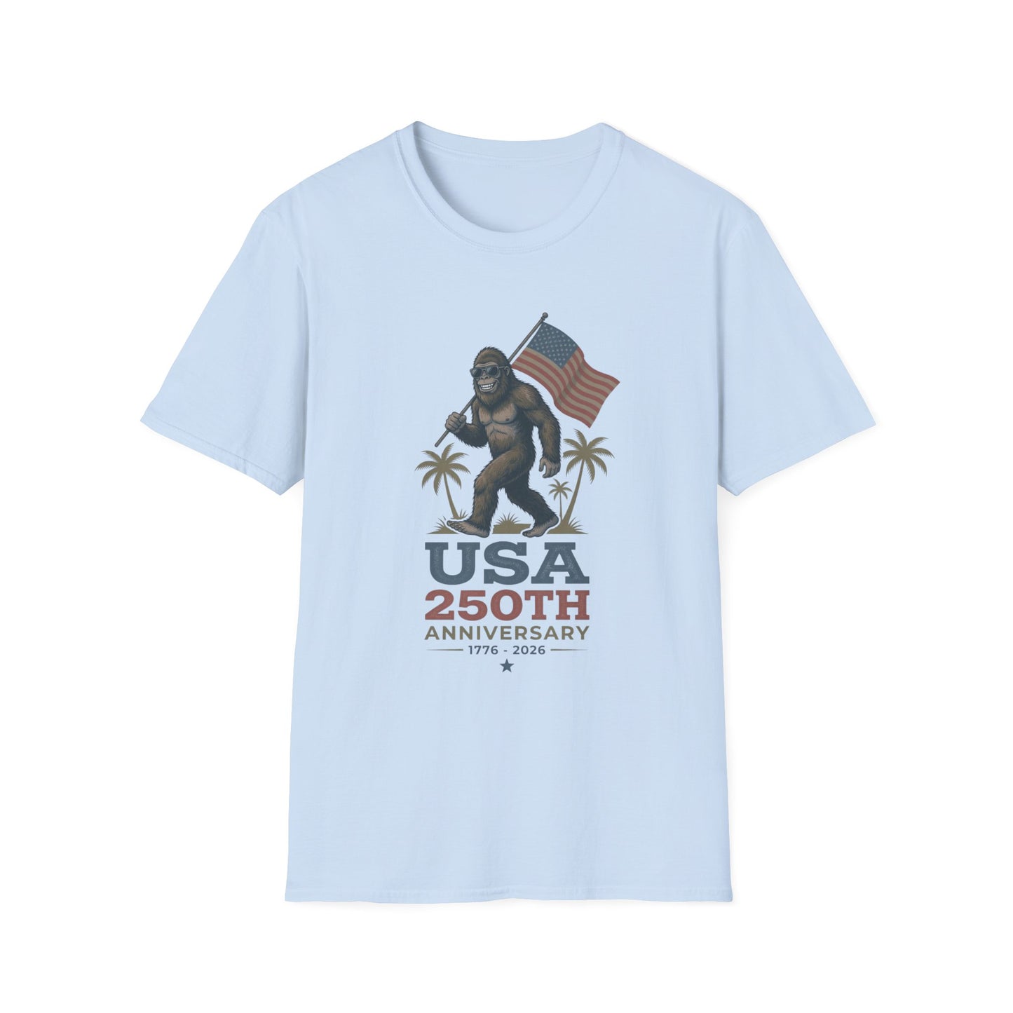 Bigfoot with American Flag T-Shirt — USA 250th Anniversary Patriotic Tee