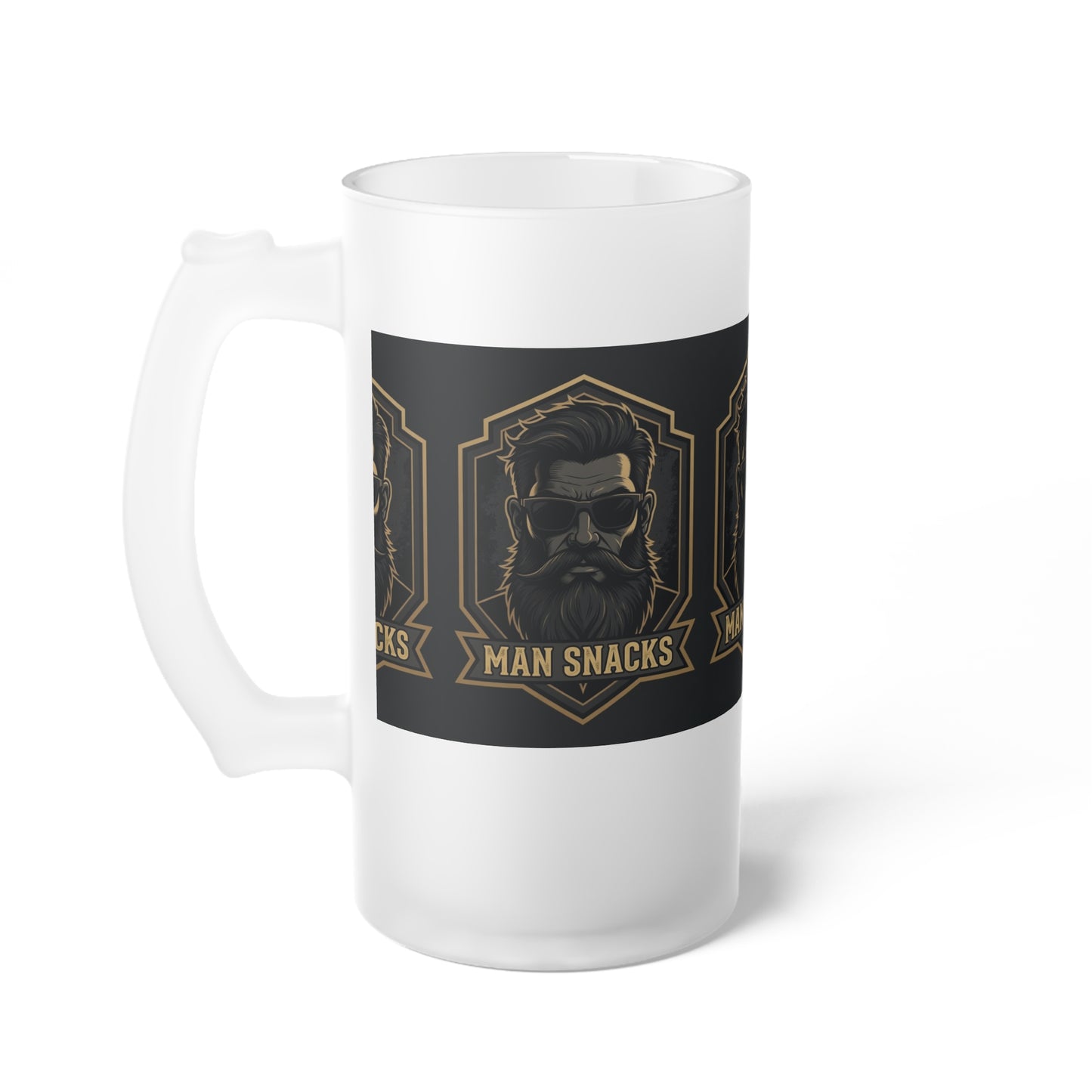 Frosted Beer Mug — 'Man Snacks' Retro Beard Logo Glass for Dad, Beer Lovers & Bar Gifts