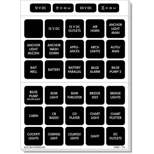 Blue Sea 4218 Square Format Label Set for Battery Management Panels - 30 [4218] - Twin Screws Marine Service