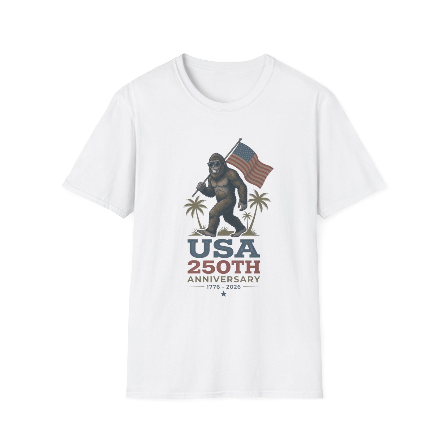 Bigfoot with American Flag T-Shirt — USA 250th Anniversary Patriotic Tee