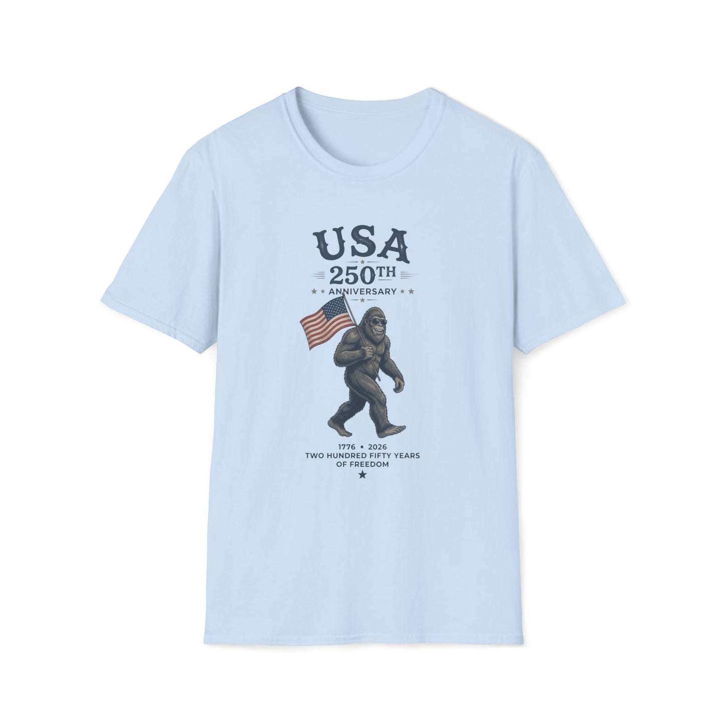 USA 250th Anniversary T-Shirt — Patriotic Bigfoot Flag Graphic Tee