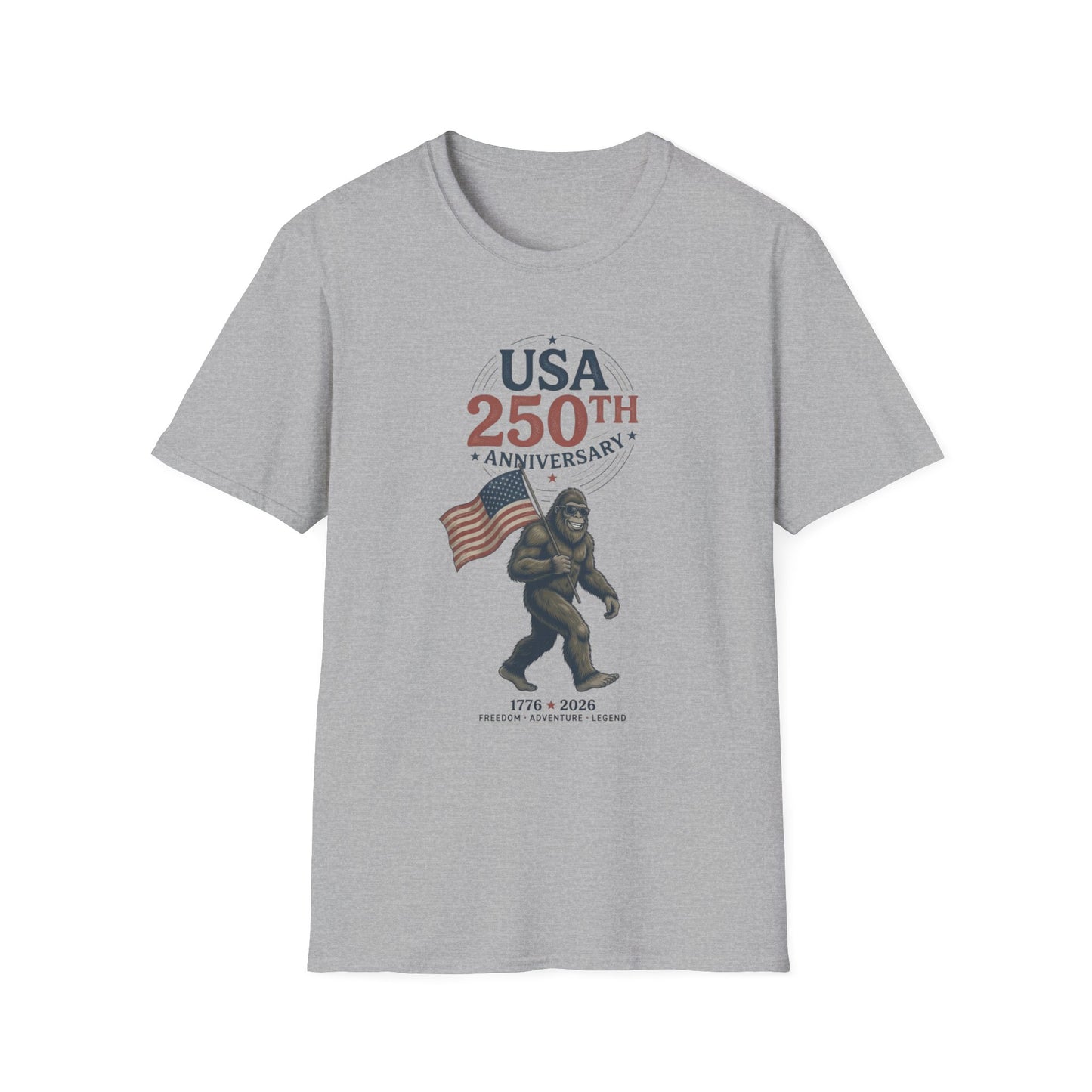 USA 250th Anniversary T-Shirt — Patriotic Flag & Bigfoot Celebration Tee