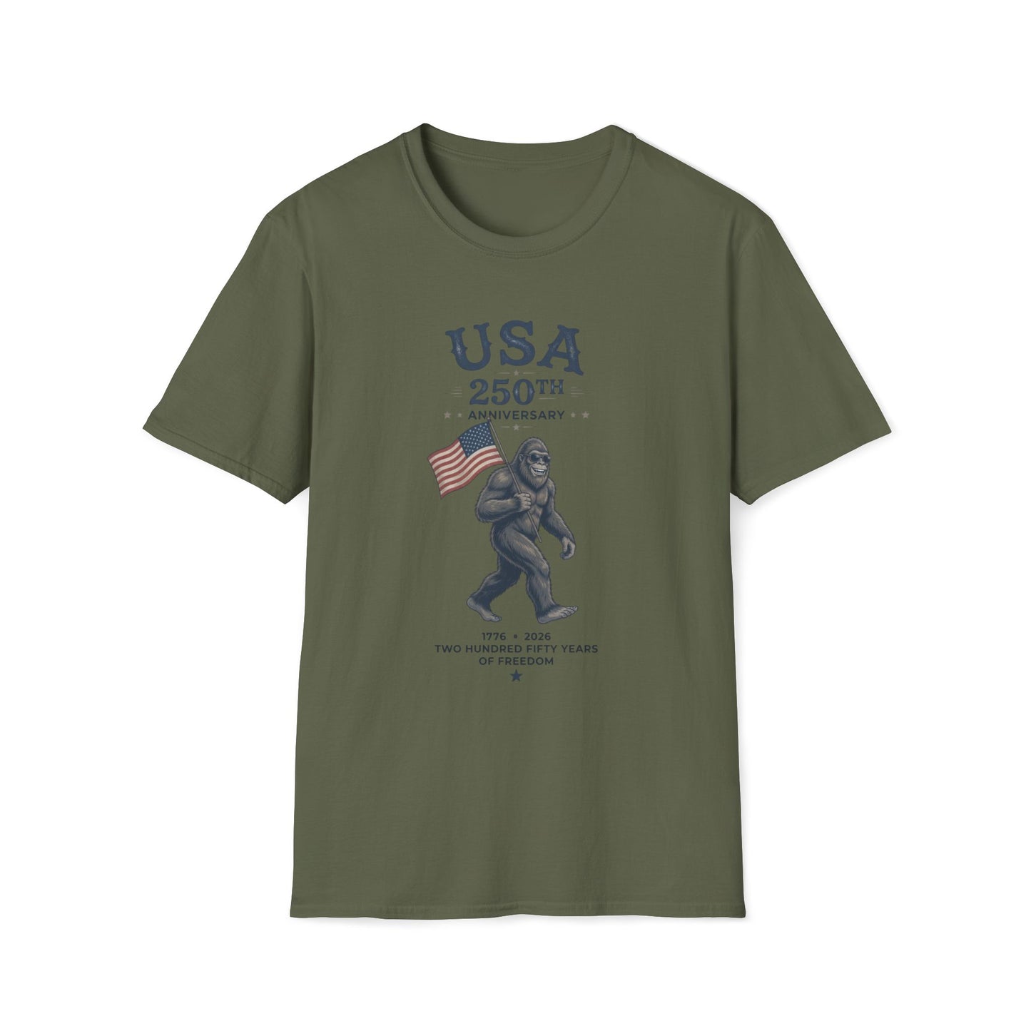 USA 250th Anniversary T-Shirt — Patriotic Bigfoot Flag Graphic Tee