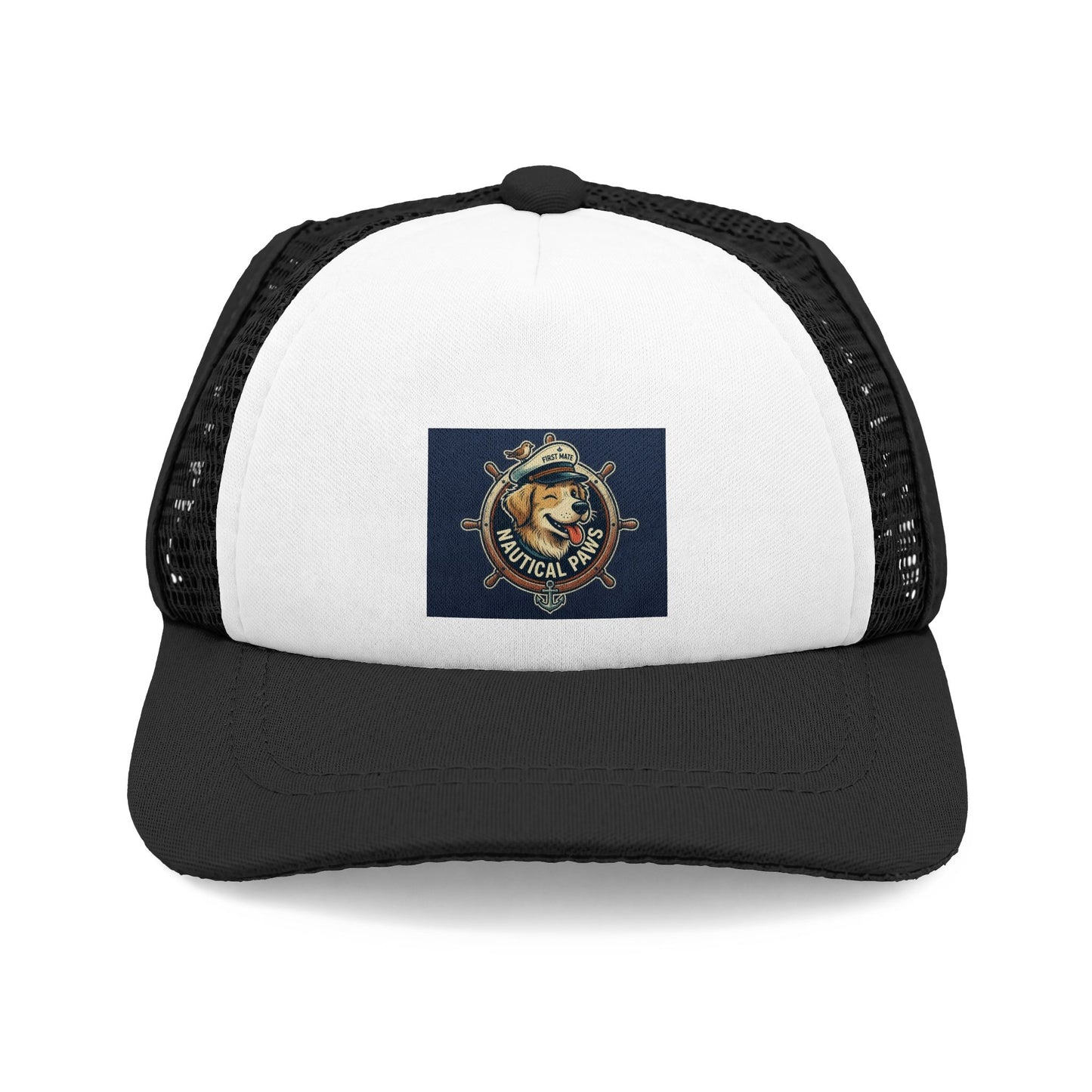 Nautical Dog Trucker Hat - Retro Sea Captain Pup Foam Mesh Cap