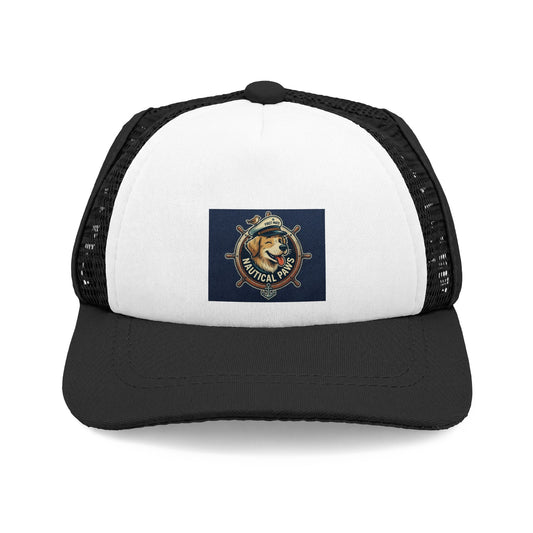 Nautical Dog Trucker Hat - Retro Sea Captain Pup Foam Mesh Cap