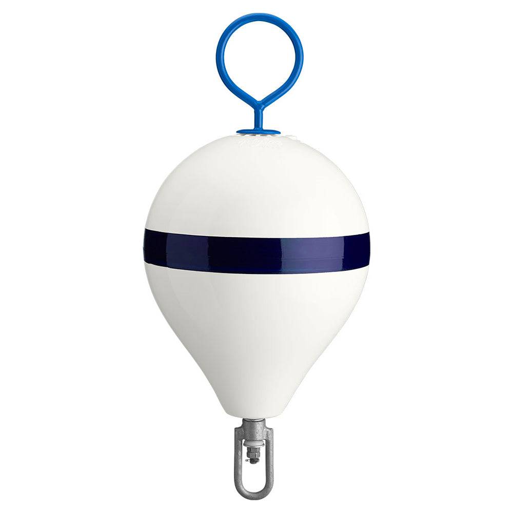 Polyform 13.5" CM Mooring Buoy w/Steel Iron - White Blue Stripe [CM-2 WH-STR] - Twin Screws Marine Service