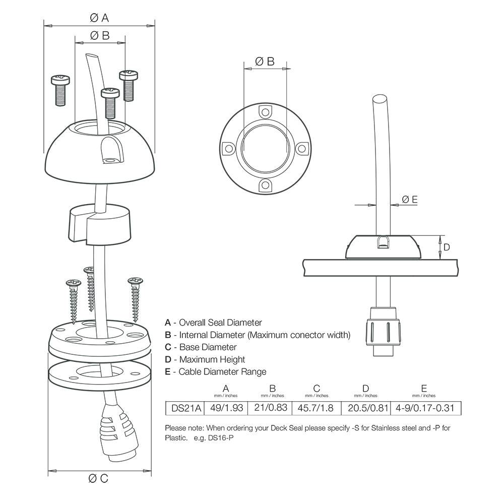 Scanstrut DS21A-S Vertical Cable Seal - Stainless Steel [DS21A-S] - Twin Screws Marine Service
