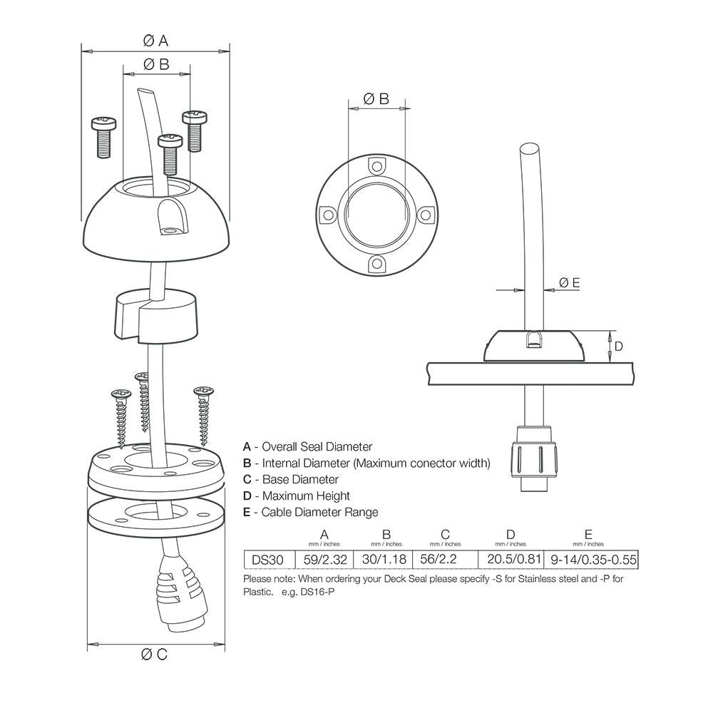 Scanstrut DS30-S Vertical Cable Seal - Stainless Steel [DS30-S] - Twin Screws Marine Service