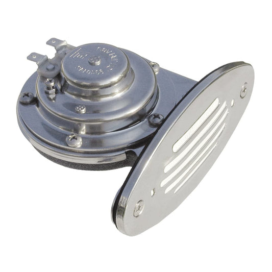 Schmitt Marine Mini Stainless Steel Single Drop-In Horn w/Stainless Steel Grill - 12V Low Pitch [10050] - Twin Screws Marine Service