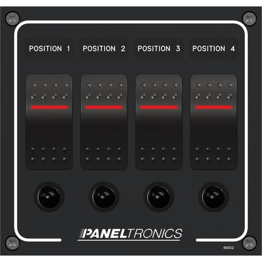 Paneltronics Waterproof Panel - DC 4-Position Illuminated Rocker Switch & Circuit Breaker [9960022B] - Twin Screws Marine Service