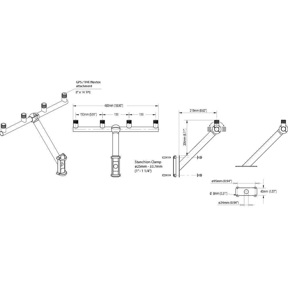 Scanstrut TB-01 T-Bar Mount f/GPS/VHF Antenna [TB-01] - Twin Screws Marine Service