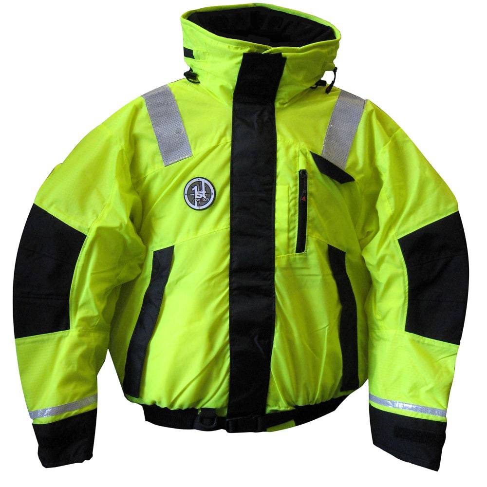 First Watch AB-1100 Flotation Bomber Jacket - Hi-Vis Yellow/Black - XL [AB-1100-HV-XL] - Twin Screws Marine Service