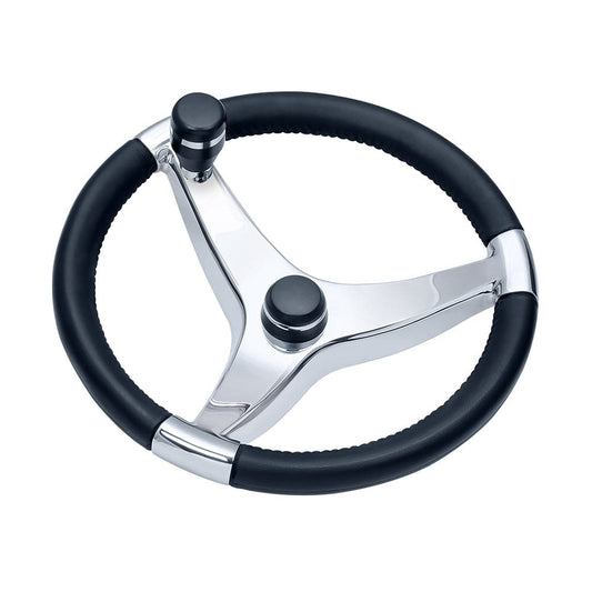 Schmitt Marine Evo Pro 316 Cast Stainless Steel Steering Wheel w/Control Knob - 15.5" Diameter [7241521FGK] - Twin Screws Marine Service