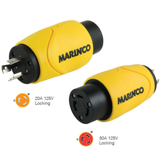 Marinco Straight Adapter 20Amp Locking Male to 30Amp Locking Female Connector [S20-30] - Twin Screws Marine Service