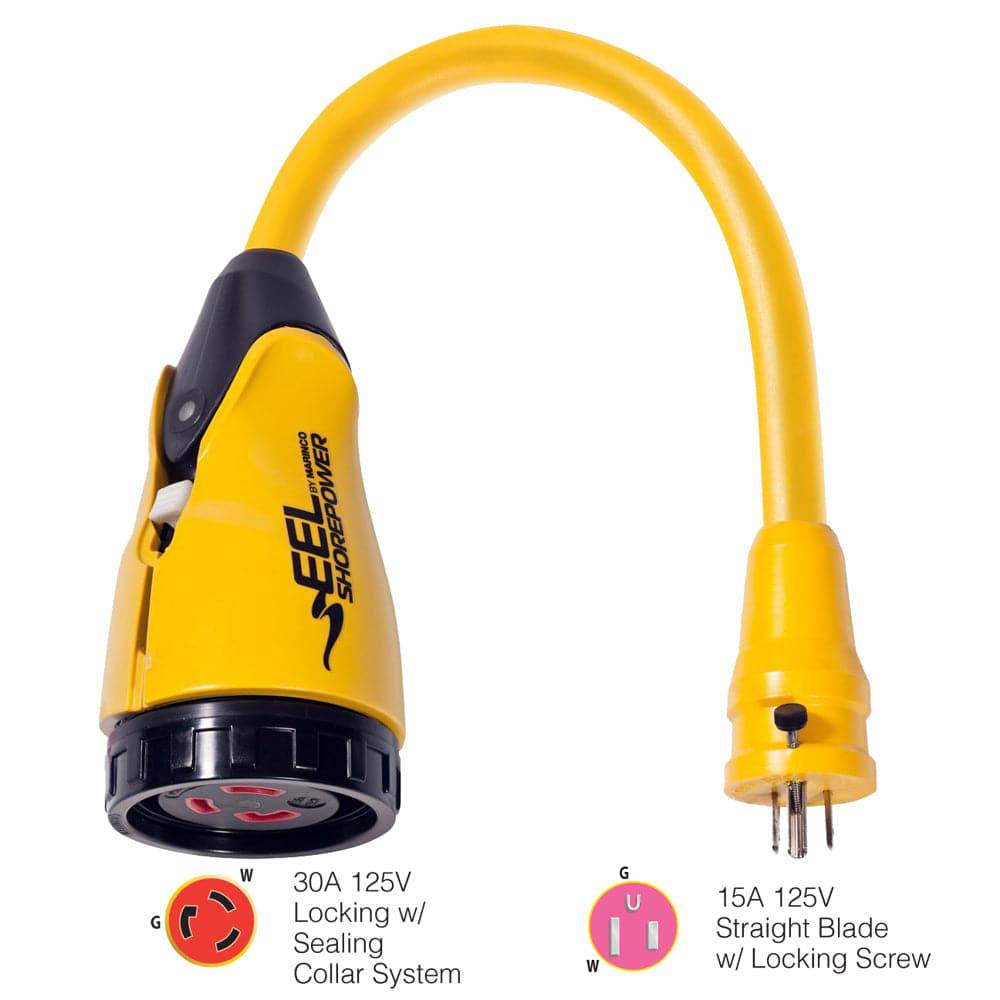 Marinco P15-30 EEL 30A-125V Female to 15A-125V Male Pigtail Adapter - Yellow [P15-30] - Twin Screws Marine Service